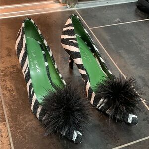 Kate Spade Zebra Print Heels with Black Pom Pom